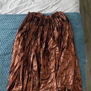 Metallic Copper Pleated Skirt